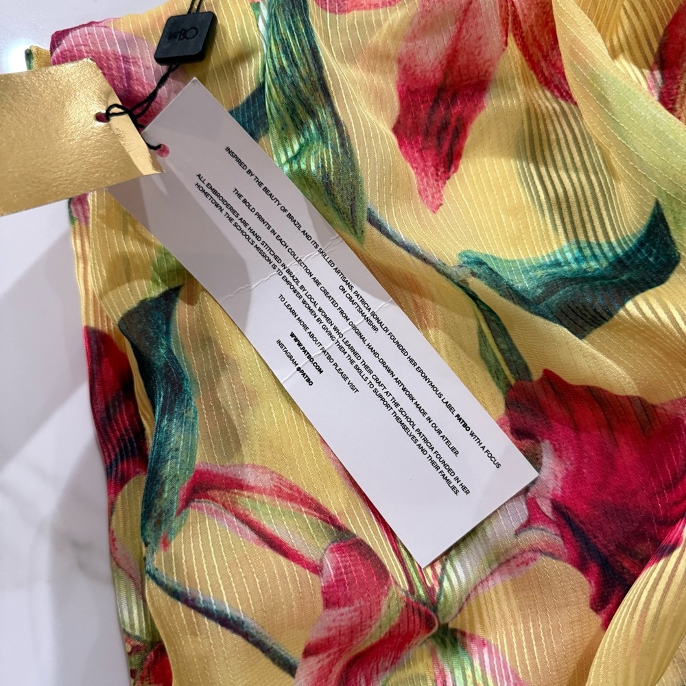 PatBo yellow and pink floral fringe maxi skirt / swim coverup - Picture 3 of 7